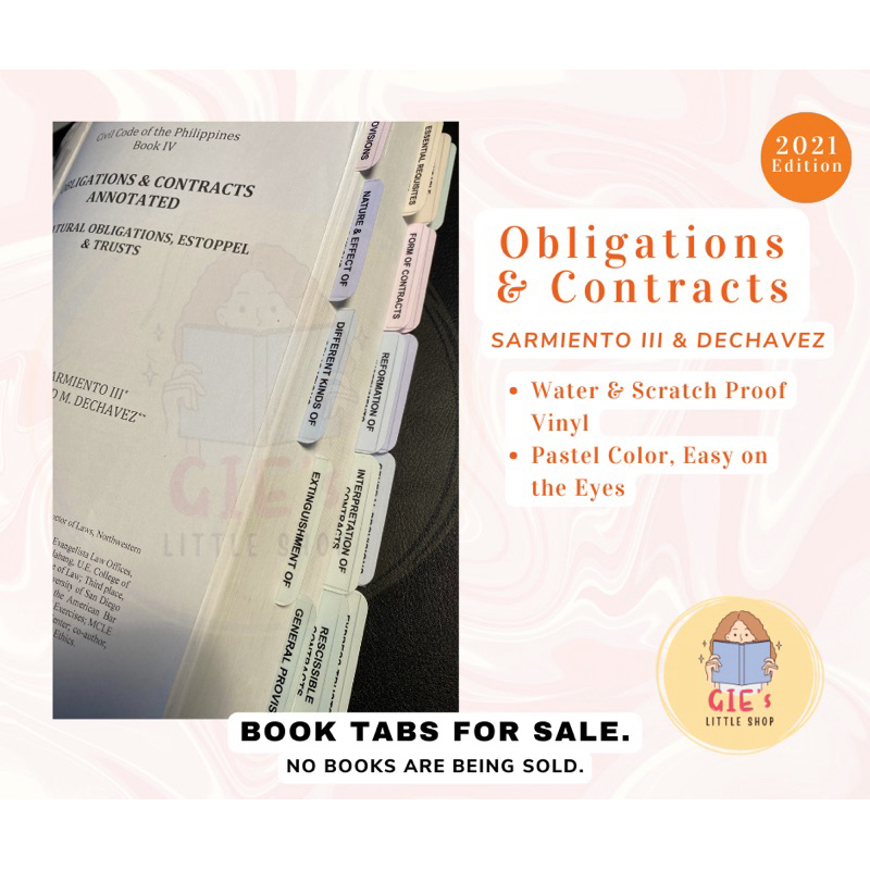 Obligations & Contracts 2021 By Sarmiento III & Dechavez Book Tabs ...