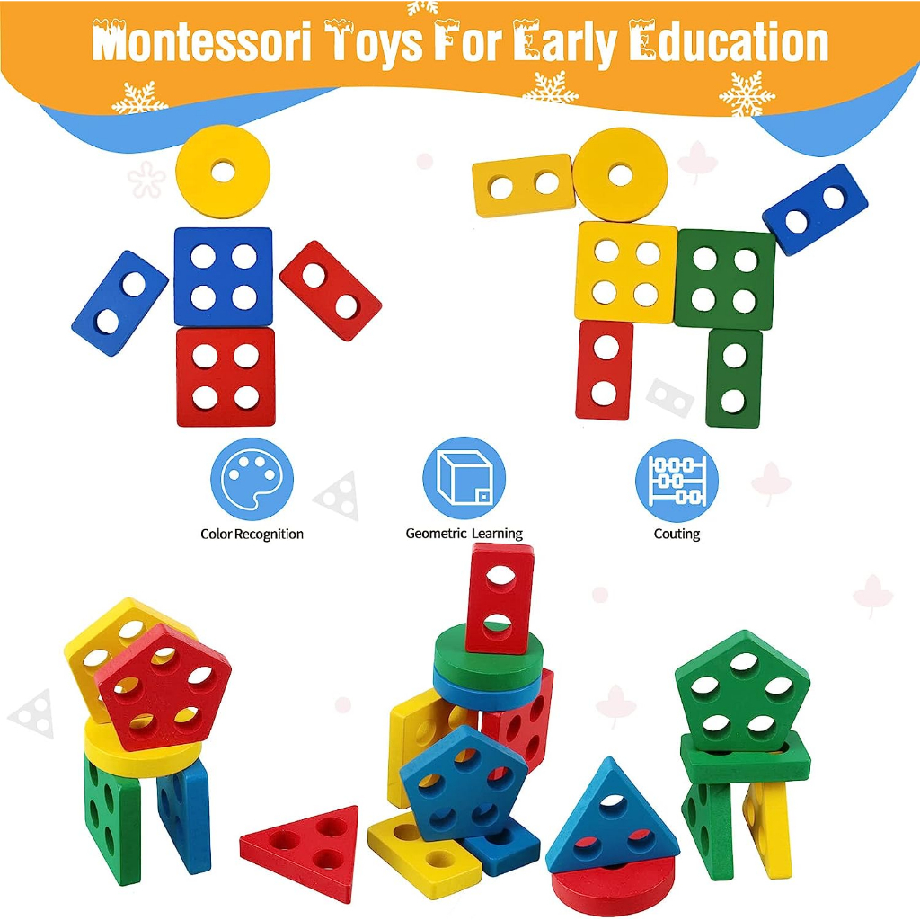 Timi Early Educational Wooden Puzzle Toys Kids Shape Color Sorting ...