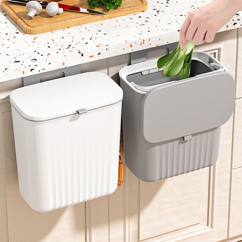 9L Wall Mounted Trash Can with Cover Bathroom Hanging Trash Bin with ...