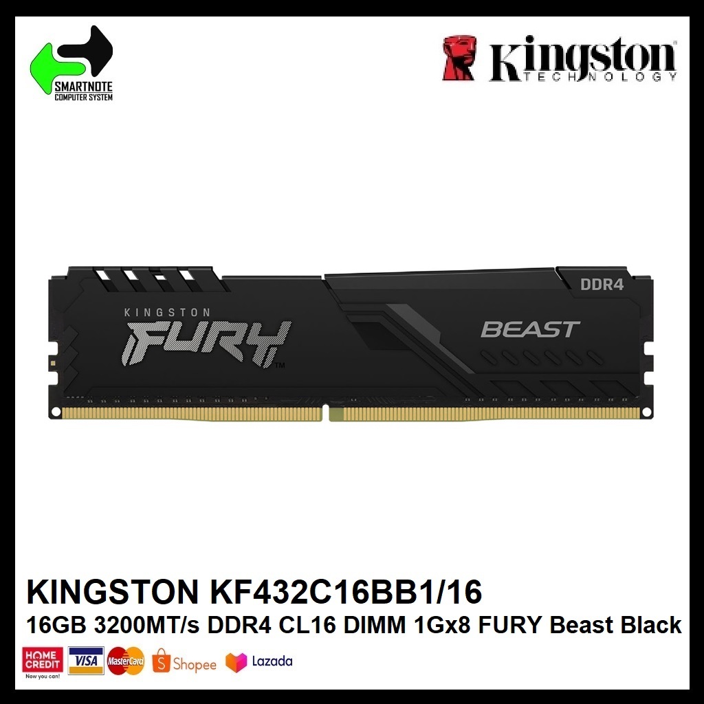 KINGSTON KF432C16BB1/16 16GB 3200MT/s DDR4 CL16 DIMM 1Gx8 FURY Beast ...