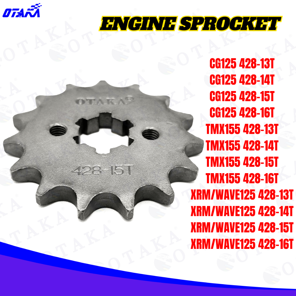 ENGINE SPROCKET MOTORCYCLE TMX/XRM/WAVE125/CG125 13T/14T/15T/16T OTAKA ...