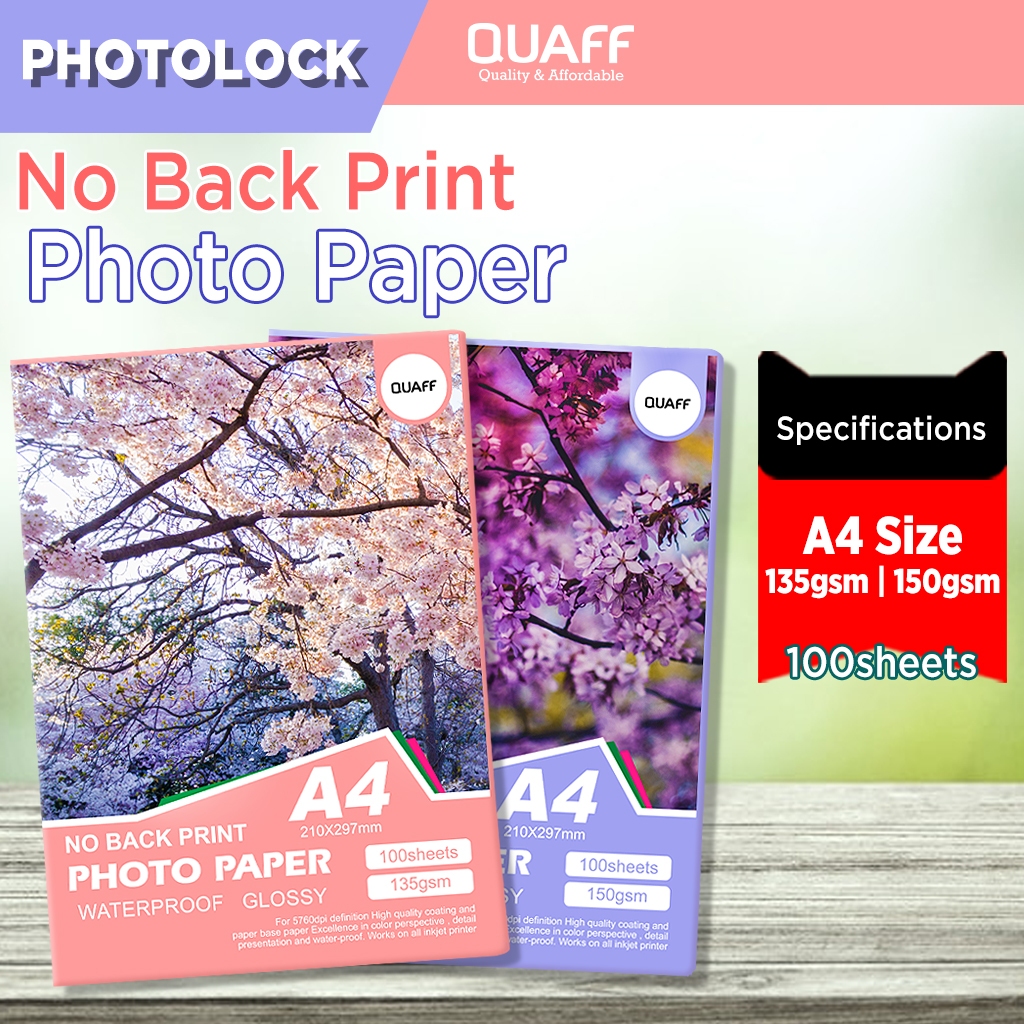 Quaff Photo Paper No Back Print A4 135gsm 150gsm (100sheets Pack 