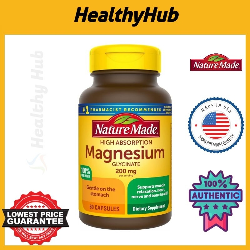 Nature Made Magnesium Glycinate, High Absorption 200mg (EXP. MAY 2028 ...