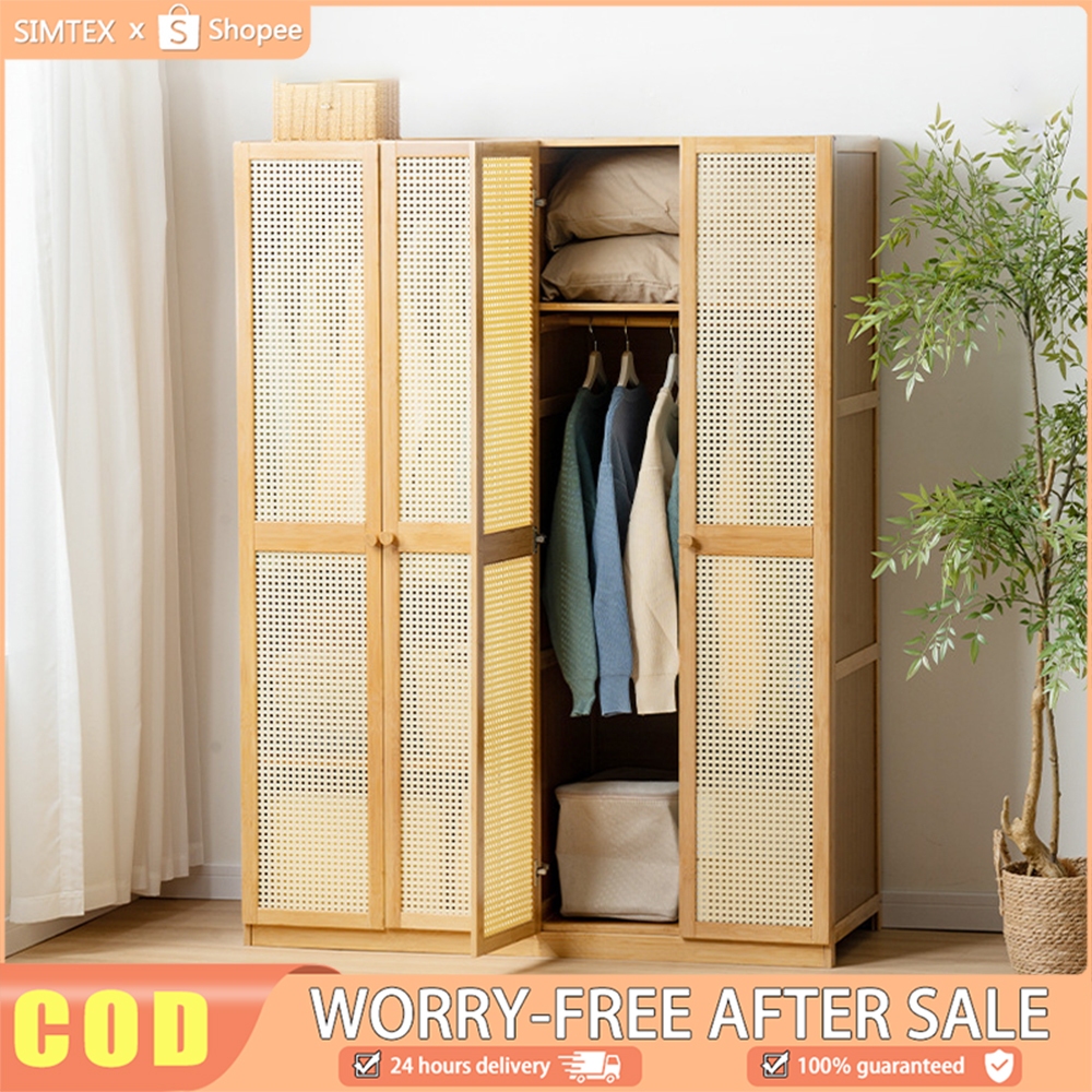 Bamboo Wardrobe with Rattan Doors / Household Clothes Storage Cabinet ...