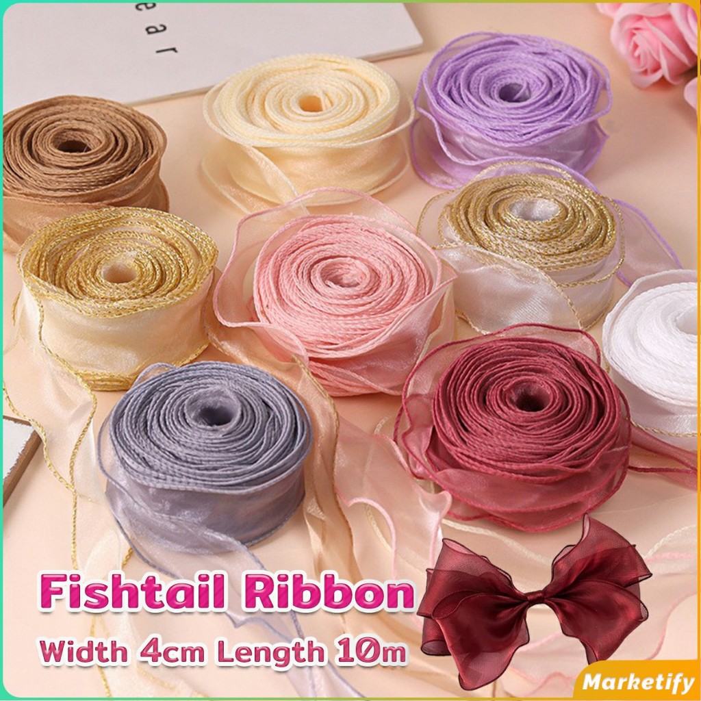 MK 4cm*10m Plain Fishtail Ribbon Yarn With Wavy Edge Wrap Bouquet Gift ...