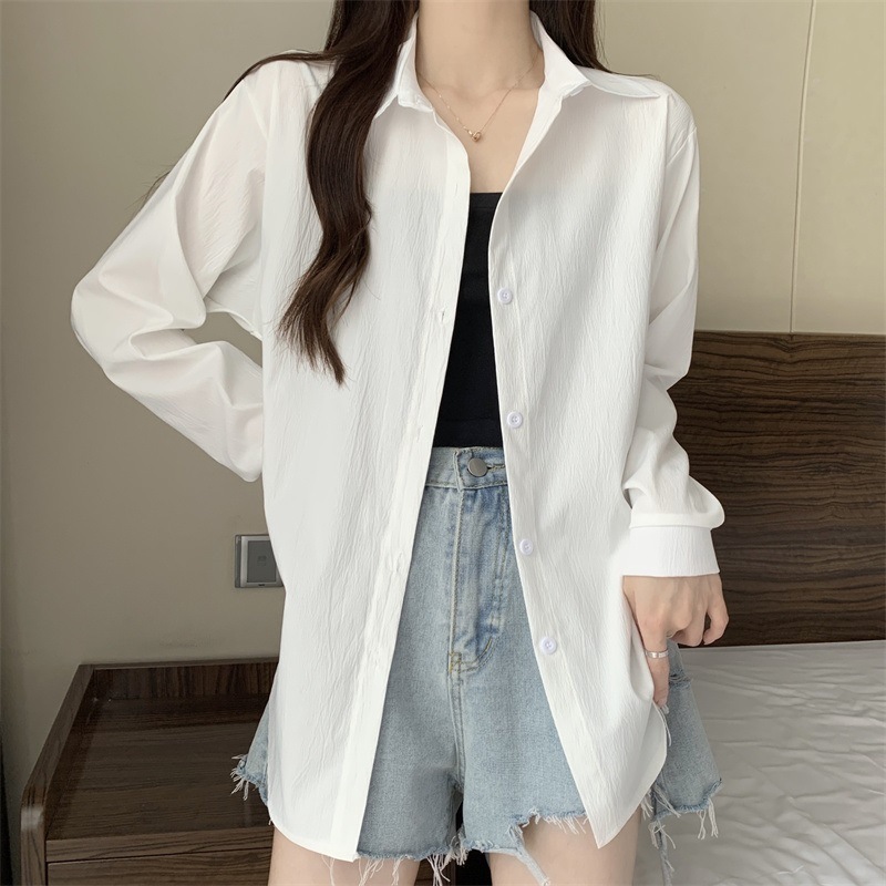 【24H SHIP】Korean Long Sleeve Blouses For Women Polo Shirt Solid Loose ...