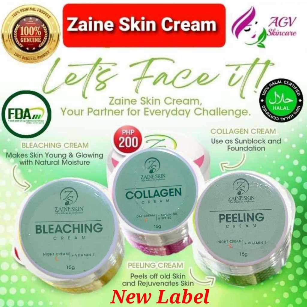 ZAINE SKIN CREAMS. BLEACHING CREAM, PEELING CREAM & COLLAGEN CREAM