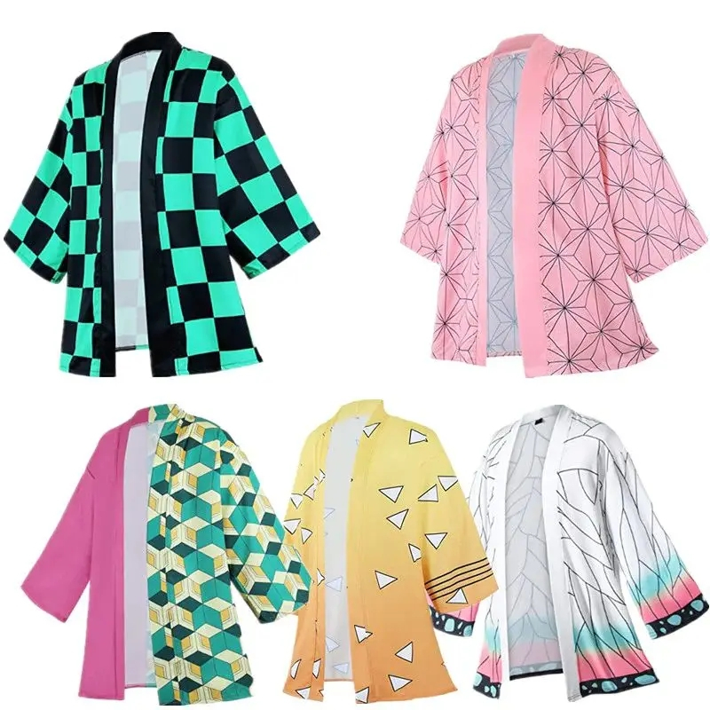 Anime Demon Slayer Character Pink Women's Kimono Cardigan Summer Green ...