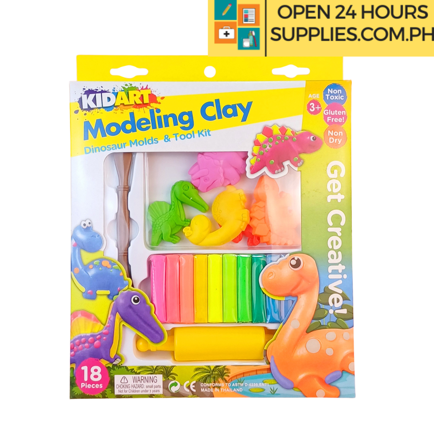 Clay (Kid Art) Modeling Clay 11 Neon Colors with 5 Dino Molds, 1 Craft ...