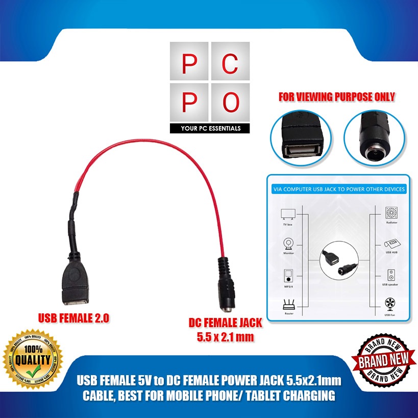 PC PO USB FEMALE 5V to DC FEMALE POWER JACK 5.5x2.1mm CABLE, BEST FOR ...