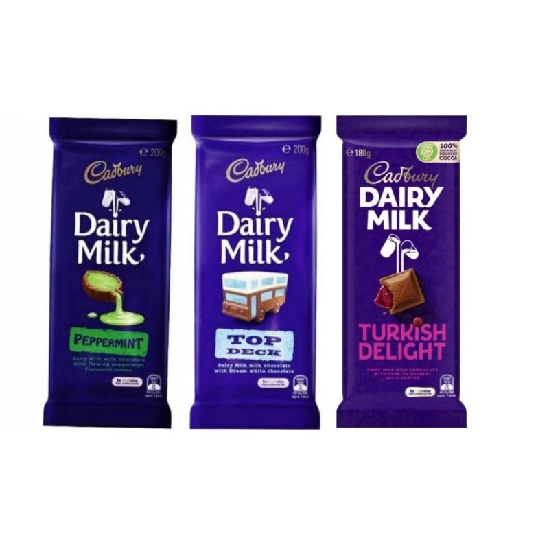 Cadbury Dairy Milk - Peppermint 200g, Top Deck 200g, Turkish Delight ...