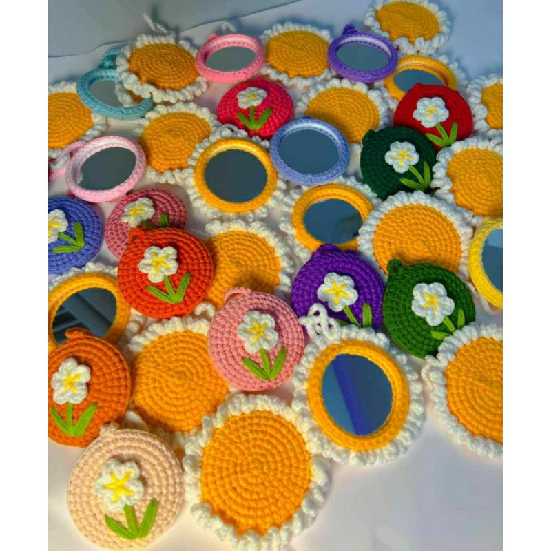 Crochet round Mirror Cover Bag Charm Keychain with mirror included | Shopee  Philippines