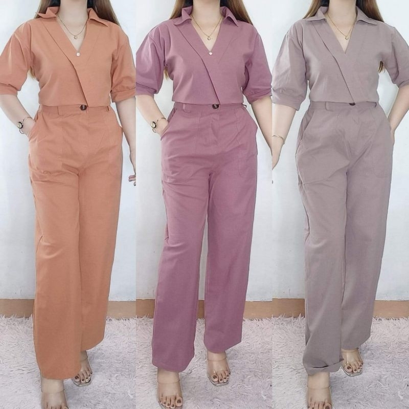 CALESHA | Ruth Coords Set for Women Collared Blouse with ¾ Sleeve (Fit ...