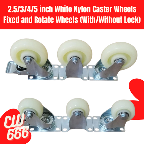 2.5/3/4/5 inch White Nylon Caster Wheels Fixed and Rotate Wheels (With ...