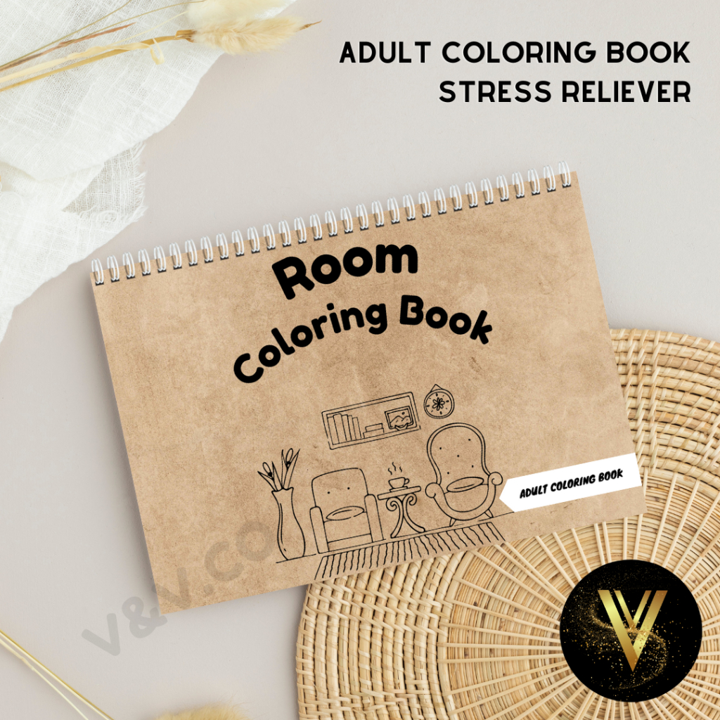 Room Coloring Book A5 for Adult Stress Reliever Color Notebook ...