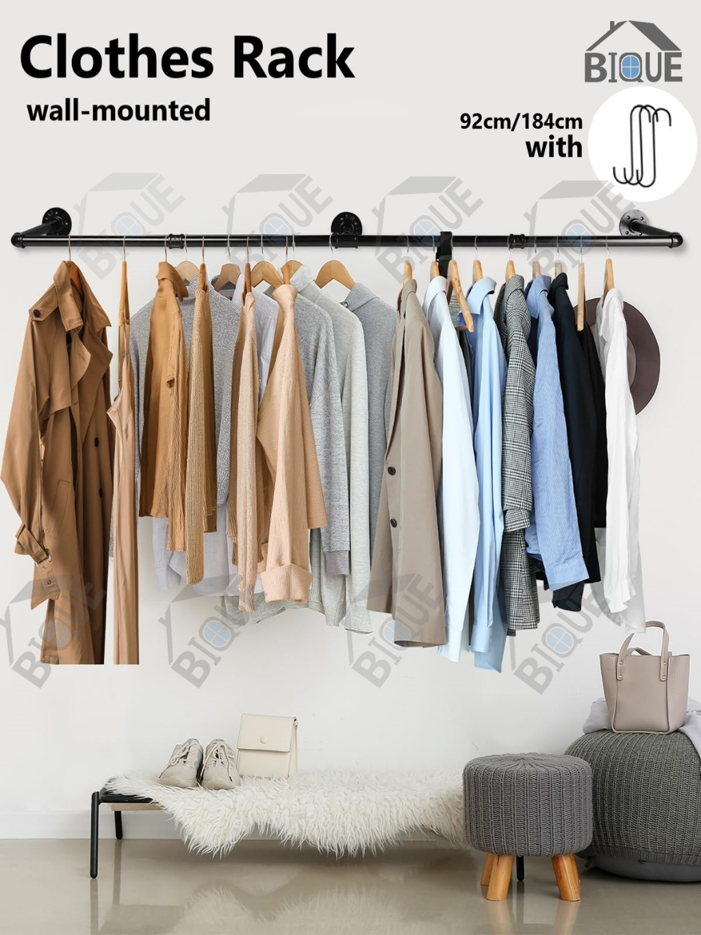 Metal Clothes Rack Wall-Mounted Hanger Clothing Storage Clothes Rod Drying  Racks Tube Hanger