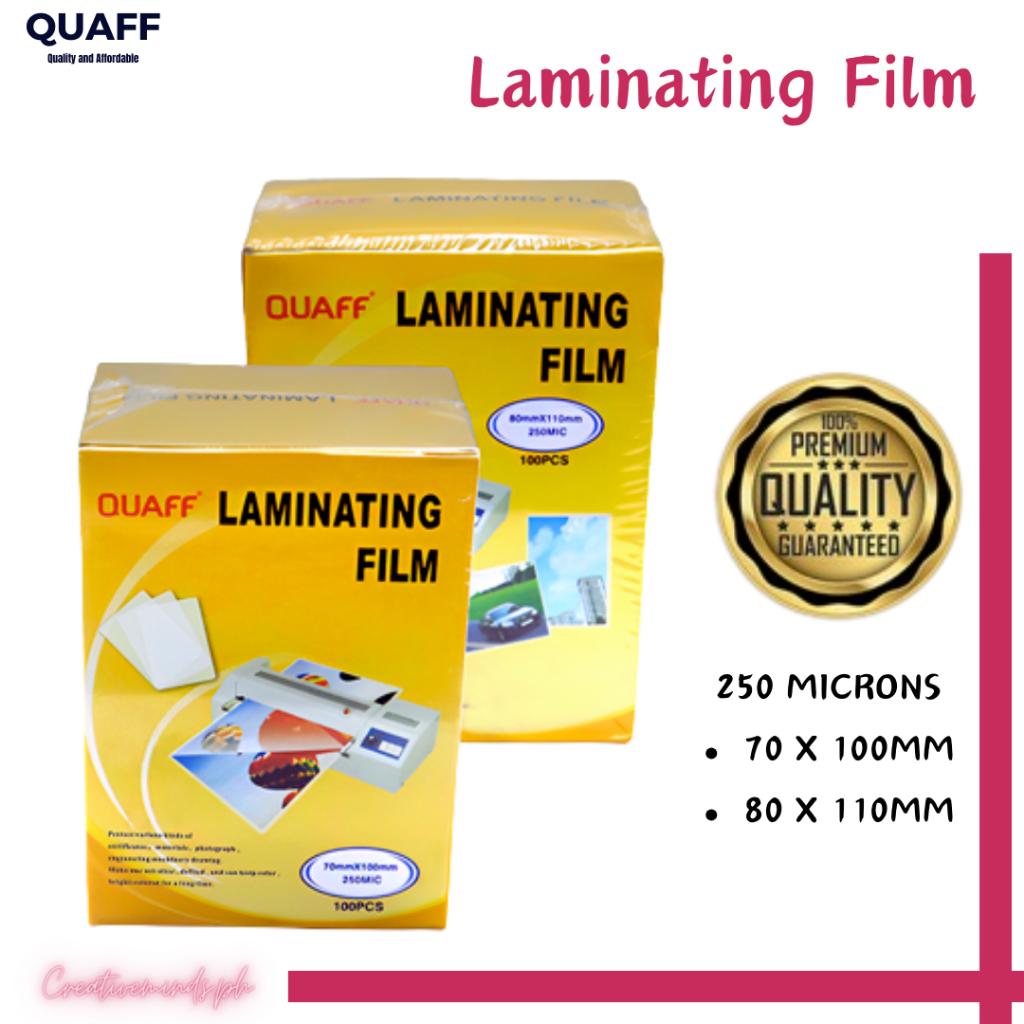 QUAFF Laminating Film ID Size 80x110mm 70x100mm & 65x95mm 250mic & 125 Microns 100 sheets per