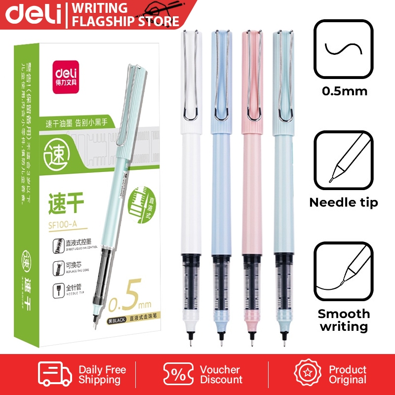 Deli Cap-Pulling Direct Liquid Pen 0.5mm Full Needle Tube Black Pen ...