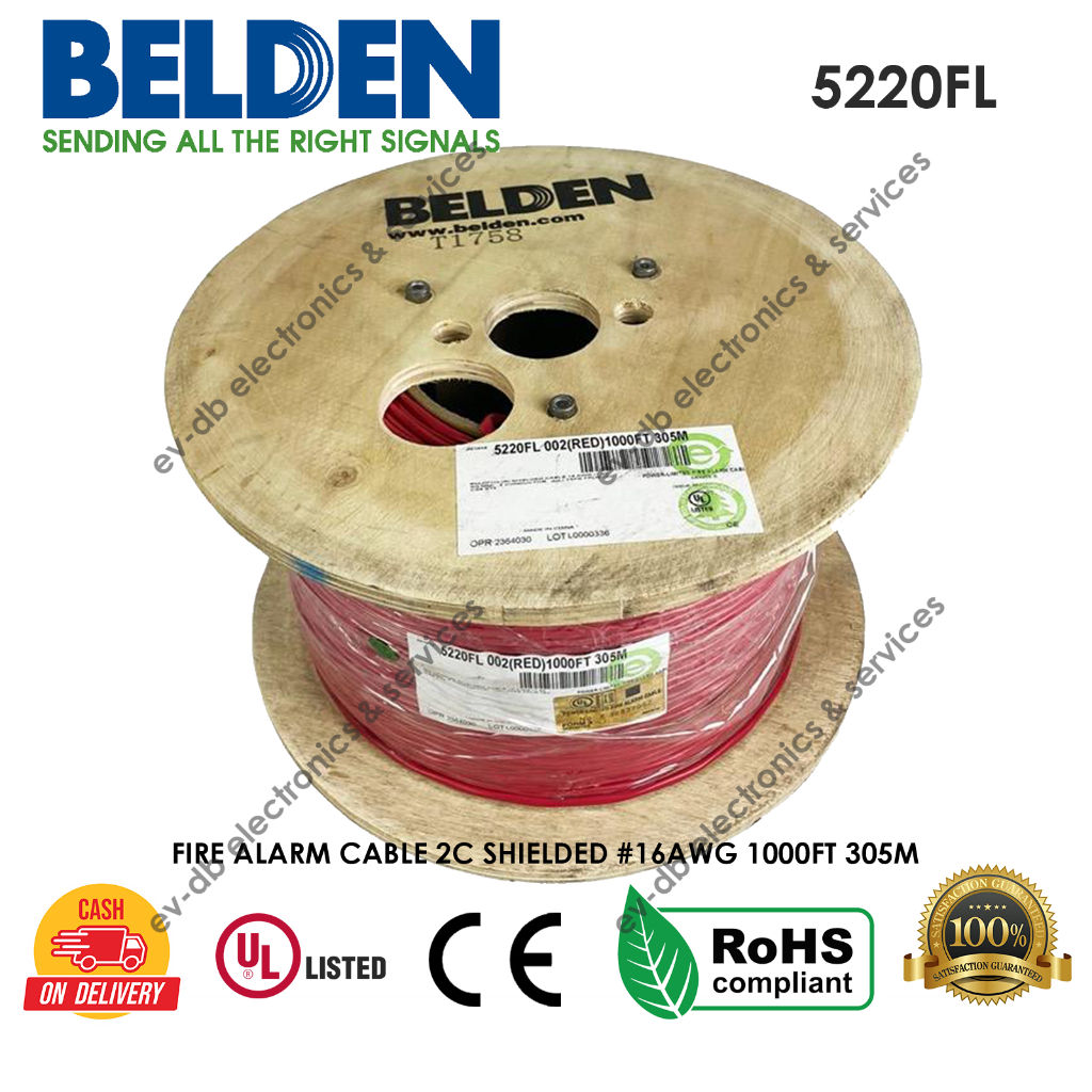 Belden 5220FL Fire Alarm Cable, Fire Rated Cable #16AWG-2C, 1000ft 305m ...