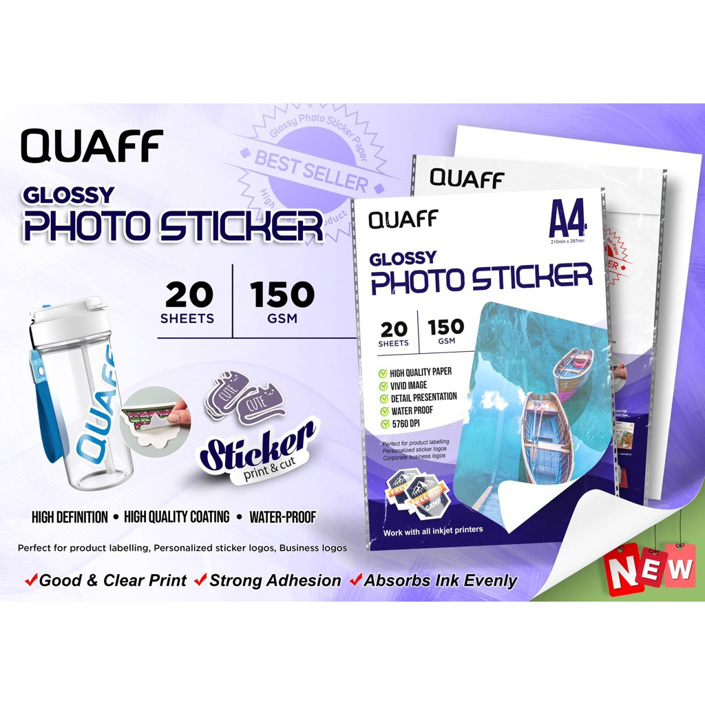 QUAFF GLOSSY PHOTO STICKER A4 150gsm (20 sheets) | Shopee Philippines