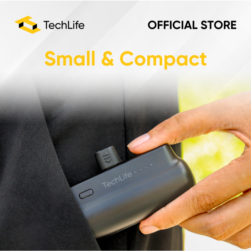 TechLife Power Bank 5000mAh | Built-In Type-C Plug | Two-Way 12W Fast ...
