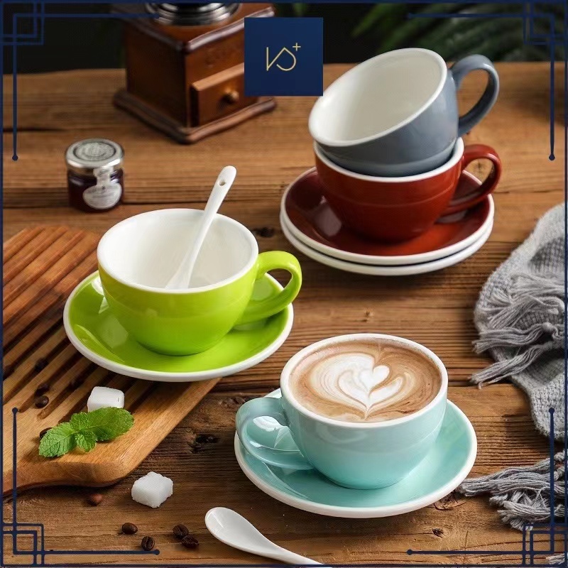 Kitchen Plus Glossy Ceramic Cappuccino Cups Coffee Cup and Saucer Set ...