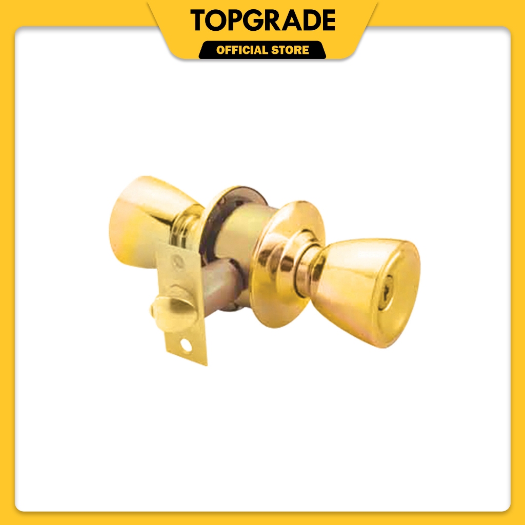 TOPGRADE TLCK101 BK-PB Cylindrical Bathroom Lockset Polished Brass ...