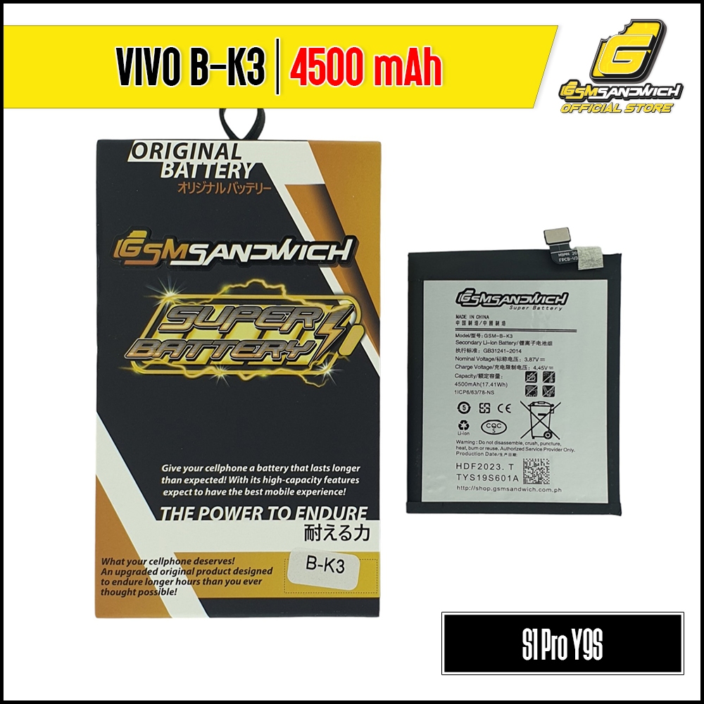 GSMSand Super Battery B-K3 para sa VIVO S1 Pro Y9S 4500mAh | Shopee ...