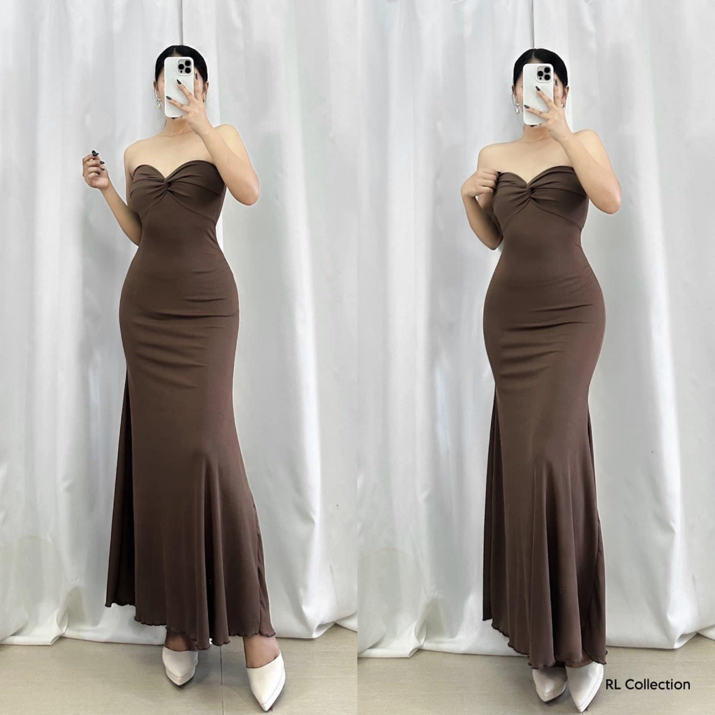 RoséCheeks Dyesebel Twisted Tube Bodycon Mermaid Dress for Women S