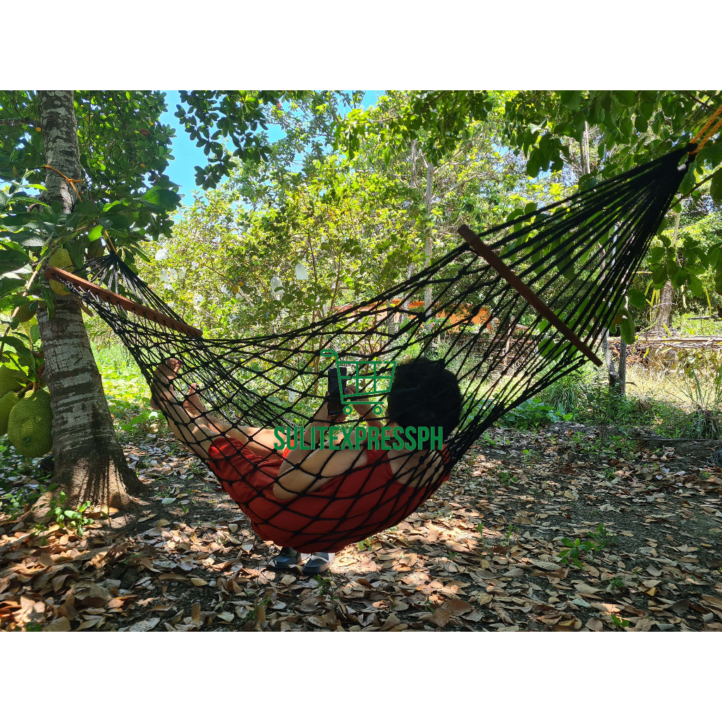 XLARGE Wooden Cotton Duyan/Hammock Swing BLACK for Adult Extra Large ...