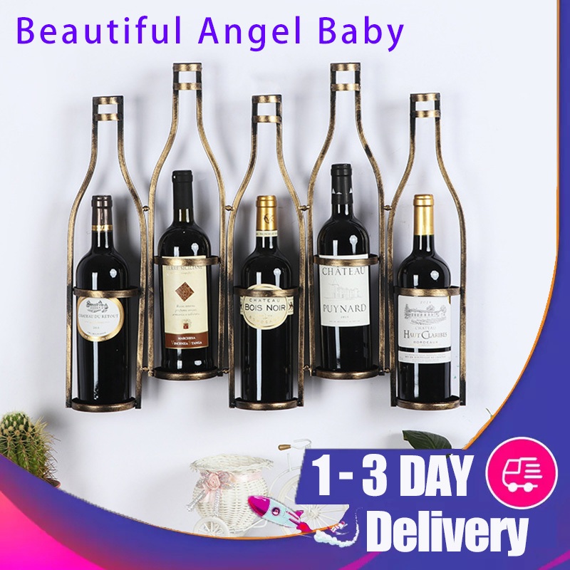 European Style Retro Wrought Iron Wine Rack Wall Hanging Living Room ...