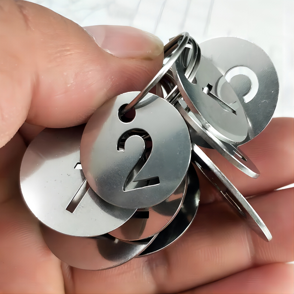 23mm Stainless Steel Number Tag Round Keyring Hollow Out Number Keyring ...