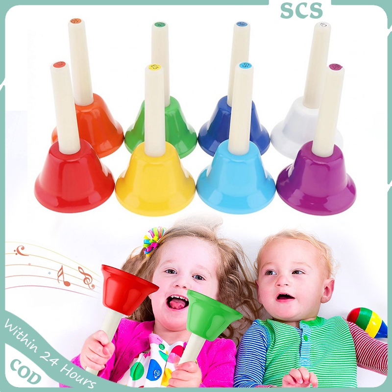 8pcs Colorful Musical Instrument Hand Bell for Toddlers Children School ...