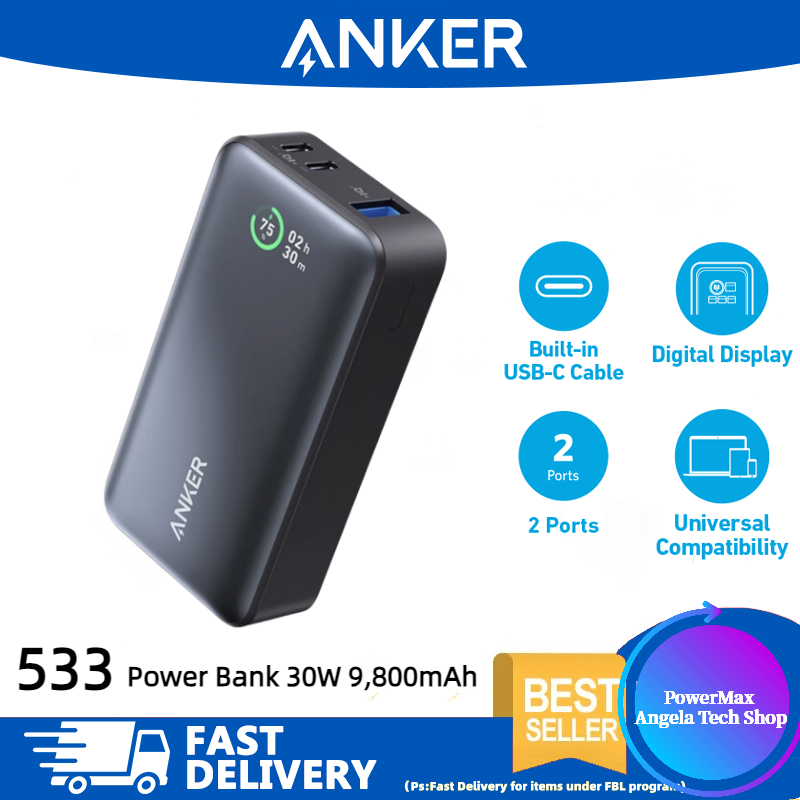 Anker 533 Power Bank 30w 9800mah With 2 Type C Ports And 1 Usb A Integrated Led Display Shopee 4147