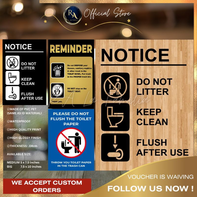 R.A PVC TOILET WARNING SIGN. WATERPROOF | Shopee Philippines