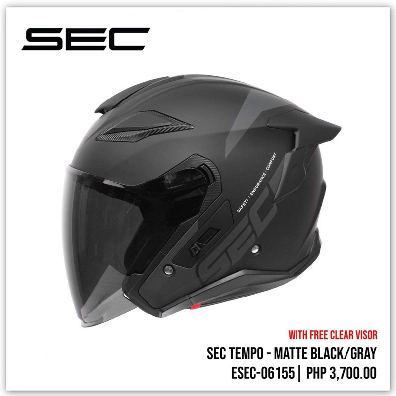 sec half face helmet tempo dual visor with FREE EXTRA CLEAR VISOR ...