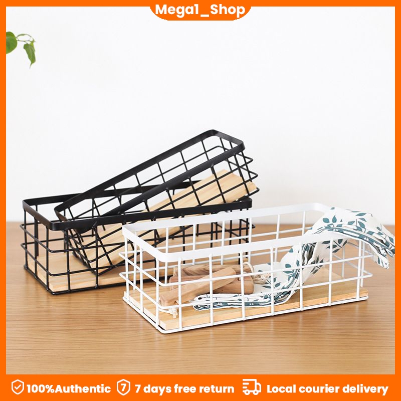 Wrought Iron Storage Basket Tableware Sundries Organizer Desktop ...