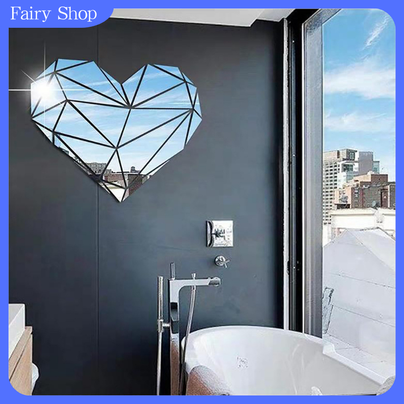 Nordic Style 3D Mirror Geometry Heart Wall Sticker For Bedroom Decor ...