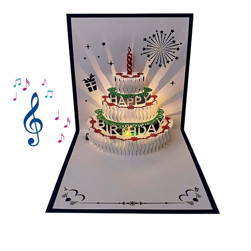 3D Pop Up Birthday Cards Warming LED Light Birthday Cake Music Happy ...