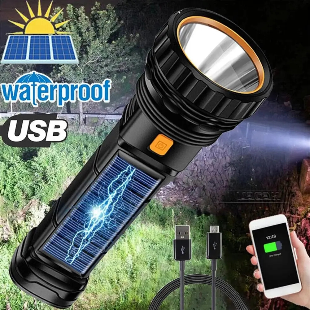 911 Flashlight Solar Rechargeable Portable Strong Light Power-Saving ...