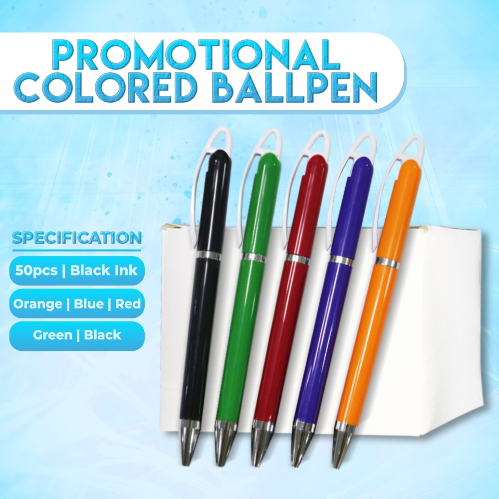 50pcs Colored Body Promotional Push Type Ballpen 0.5mm Ballpoint Ball ...