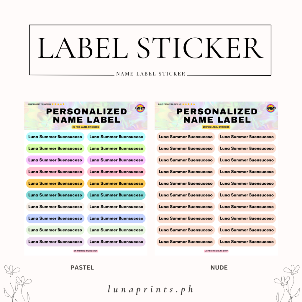 PERSONALIZED NAME STICKER LABEL 20PCS 1 SHEET | Shopee Philippines