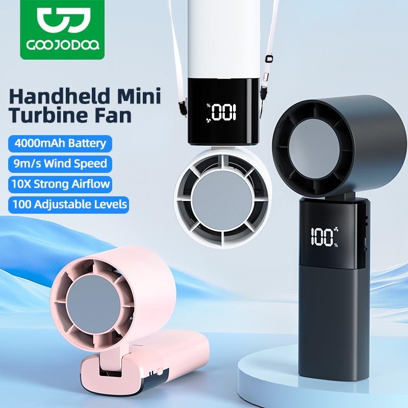 GOOJODOQ 4000 mAh Turbo Jet Mini Fan Rechargeable High-Speed Handheld ...