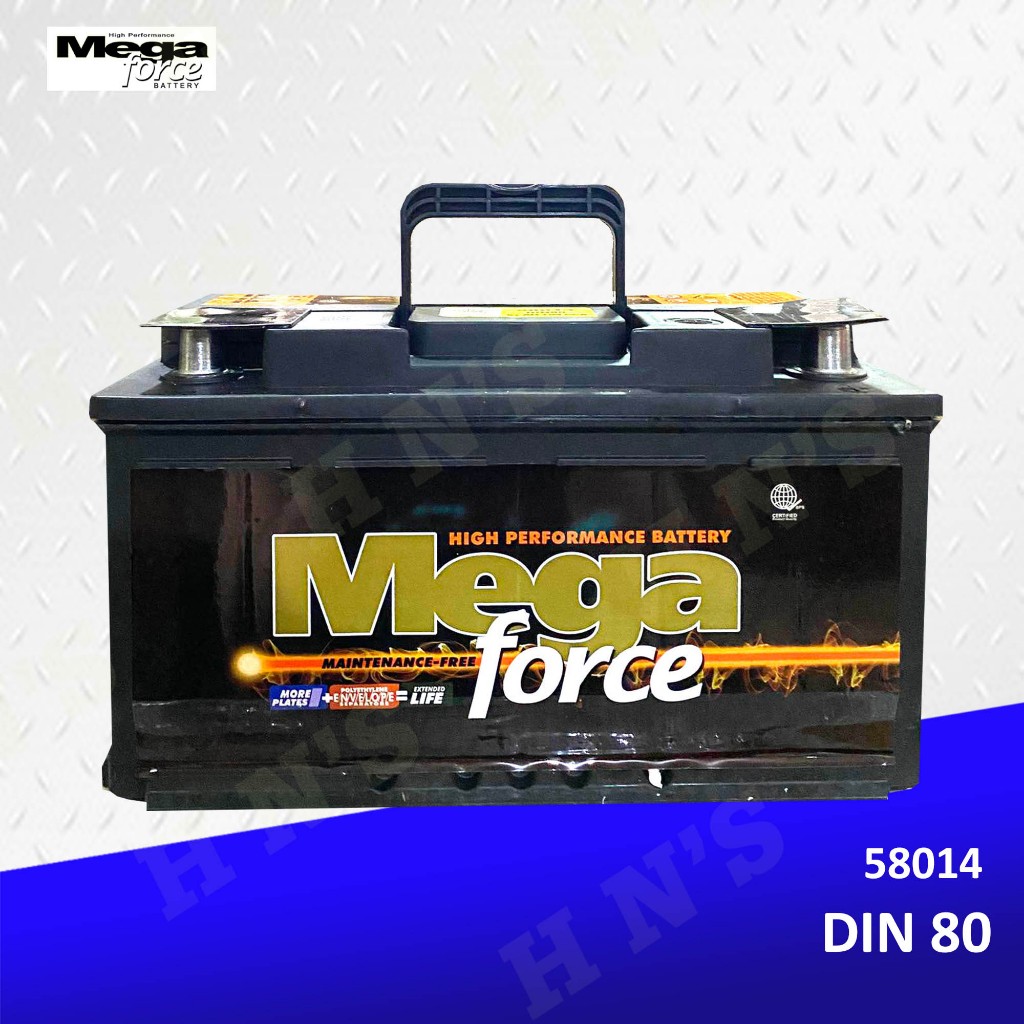 Mega Force DIN 80 ( 58014 ) Maintenance Free Car Battery with 18 Months ...