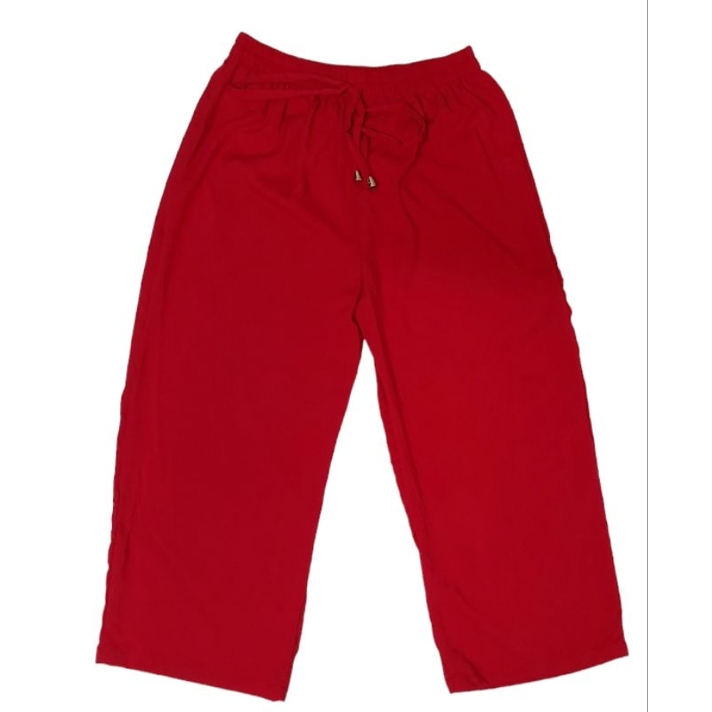 Big Size Plain Challis Garterized Pants for Women with Pocket | Shopee ...