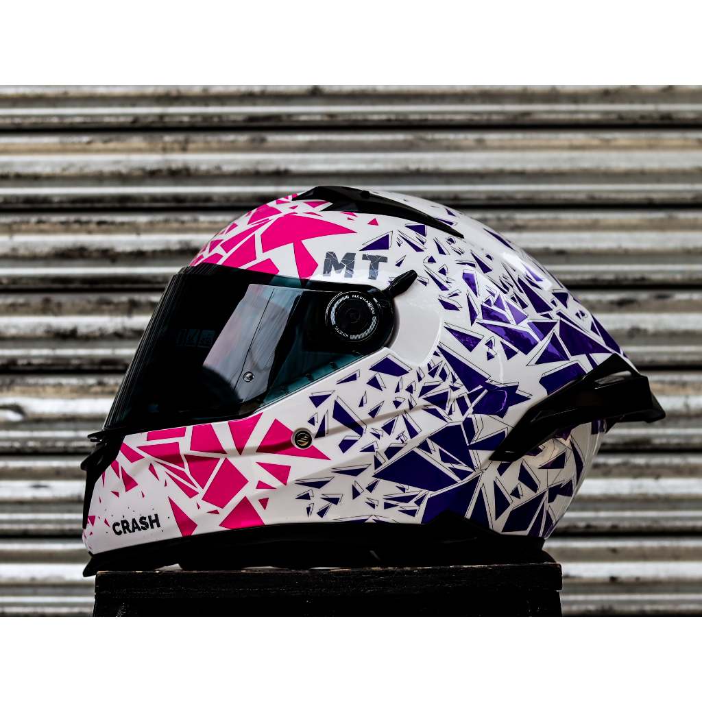 MT HELMET BRAKER GD 1911 S A0 GLOSS WHITE PURPLE PINK CRASH DUAL VISOR ...