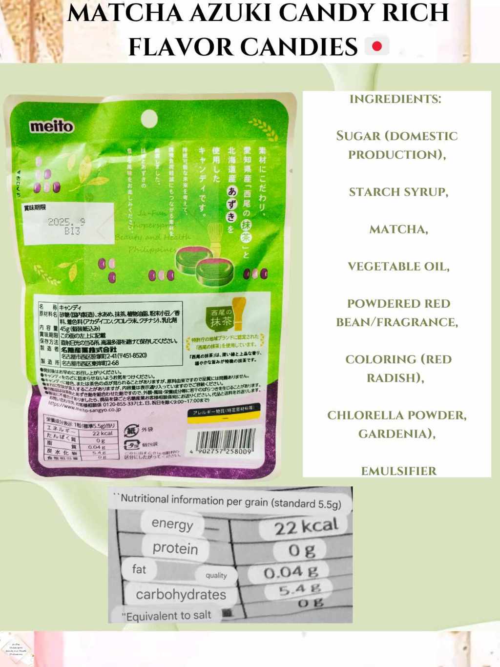 MATCHA CANDY AZUKI CANDY RICH FLAVOR CANDIES ( MEITO SANGYO JAPAN ...