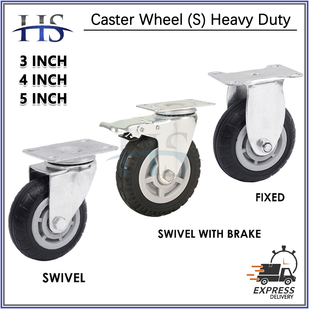 (3/4/5inch) Swivel Caster Wheel Black Mute Rubber Casters Fixed/Rotate ...