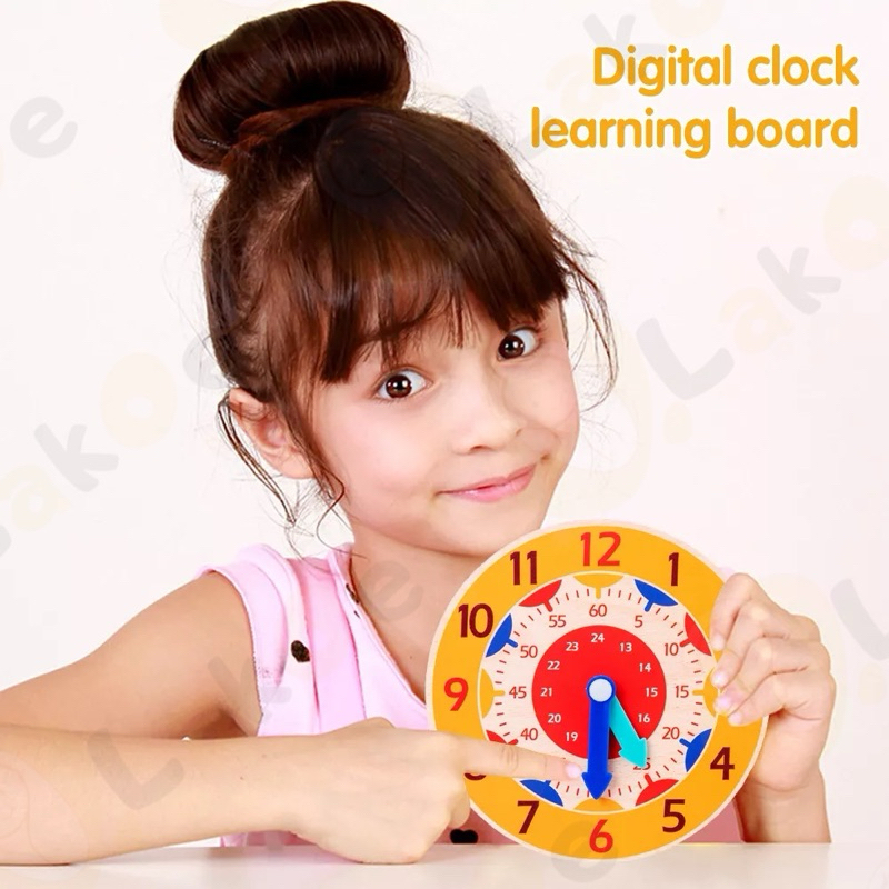 Wooden Mini Clock Toys Hour Minute Second Cognition Colorful Toys Kids ...