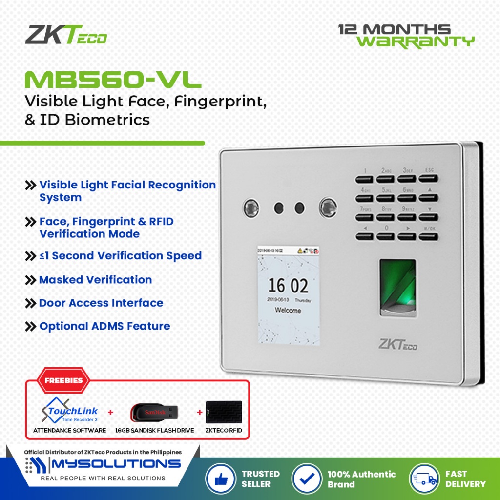 ZKTECO Face, Fingerprint and Card Time & Attendance Biometrics MB560-VL ...